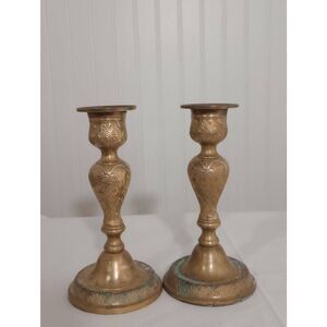 Brass heavy ornate floral  candlesticks